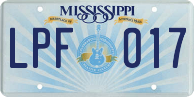MS license plate LPF017