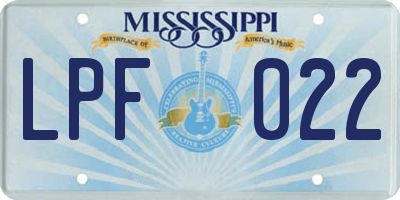 MS license plate LPF022