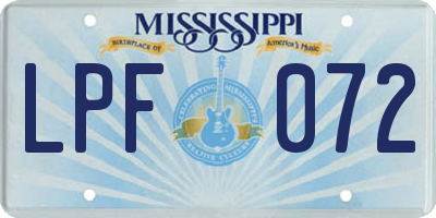 MS license plate LPF072