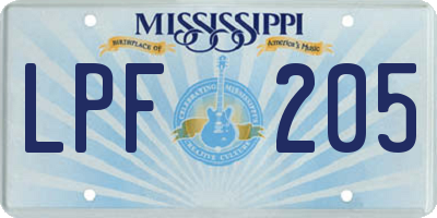 MS license plate LPF205