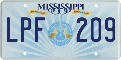 MS license plate LPF209