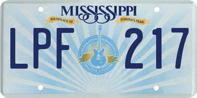 MS license plate LPF217