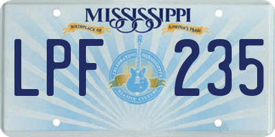MS license plate LPF235
