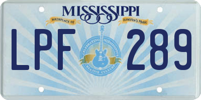 MS license plate LPF289