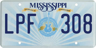 MS license plate LPF308