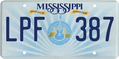 MS license plate LPF387