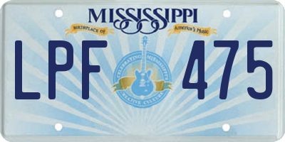 MS license plate LPF475