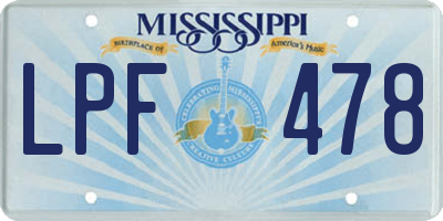 MS license plate LPF478