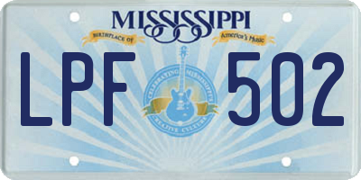 MS license plate LPF502