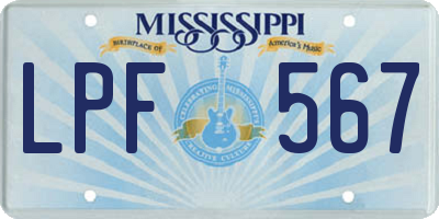 MS license plate LPF567