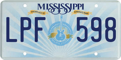 MS license plate LPF598
