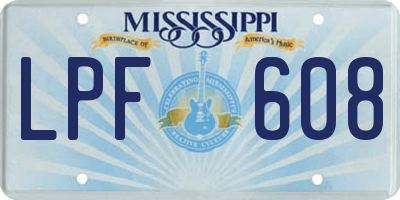 MS license plate LPF608
