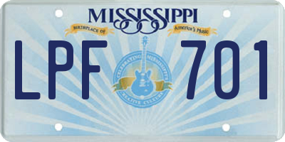 MS license plate LPF701