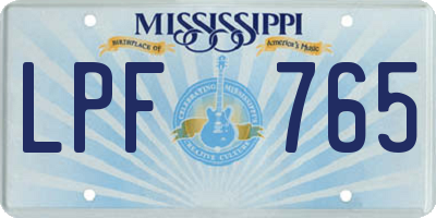 MS license plate LPF765