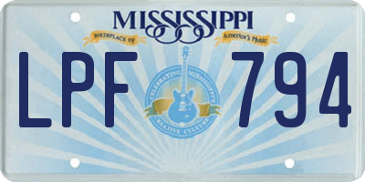 MS license plate LPF794