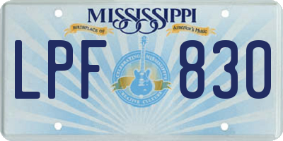 MS license plate LPF830