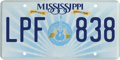 MS license plate LPF838