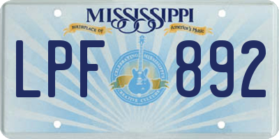 MS license plate LPF892