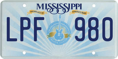 MS license plate LPF980