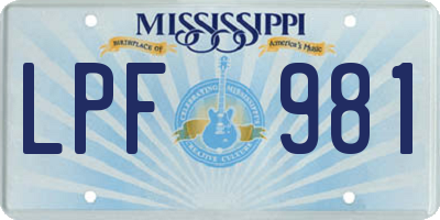 MS license plate LPF981