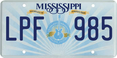 MS license plate LPF985