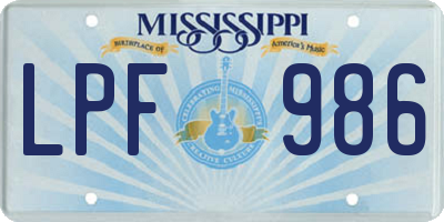 MS license plate LPF986