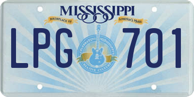 MS license plate LPG701