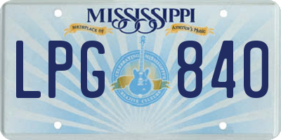 MS license plate LPG840