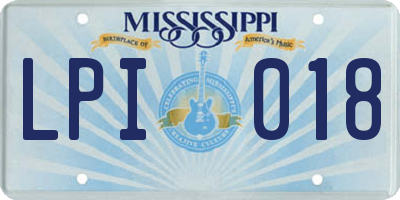 MS license plate LPI018
