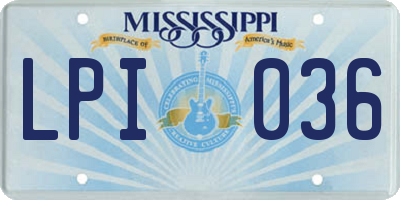 MS license plate LPI036