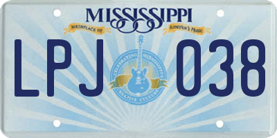 MS license plate LPJ038