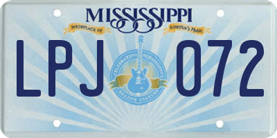 MS license plate LPJ072