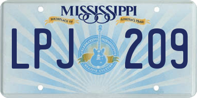 MS license plate LPJ209