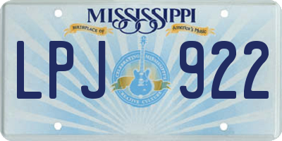 MS license plate LPJ922