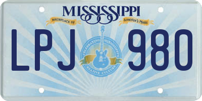 MS license plate LPJ980