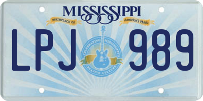 MS license plate LPJ989