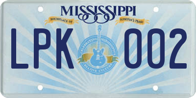 MS license plate LPK002