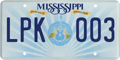 MS license plate LPK003