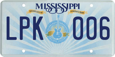 MS license plate LPK006
