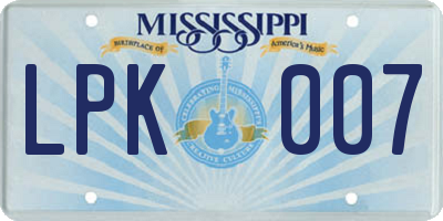 MS license plate LPK007