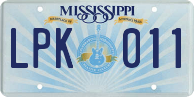 MS license plate LPK011