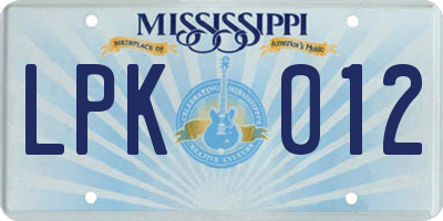 MS license plate LPK012