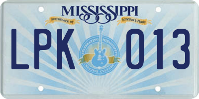 MS license plate LPK013