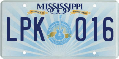 MS license plate LPK016