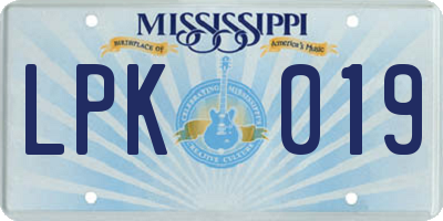 MS license plate LPK019