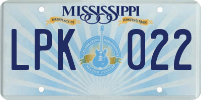MS license plate LPK022