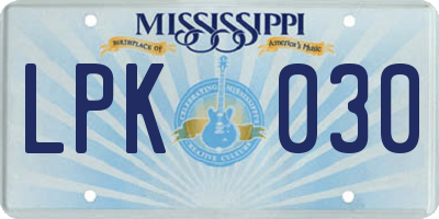 MS license plate LPK030