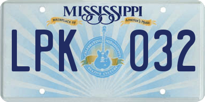 MS license plate LPK032