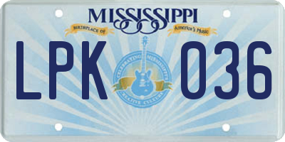 MS license plate LPK036