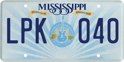 MS license plate LPK040